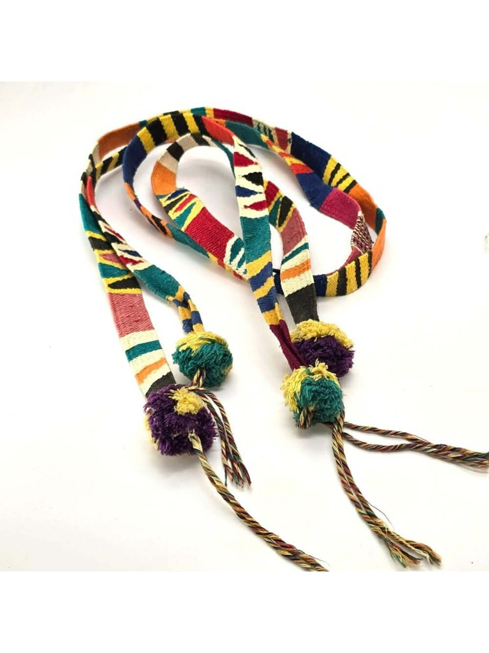 Vintage Guatemalan Faja Hair Ribbon or Belt Handwoven Textile Set of 2 CM2362
